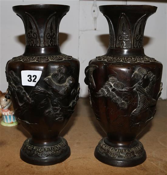 Pair of Japanese metal vases